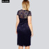 short sleeve v neck slim stitching solid color lace dress NSBJL126410