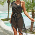 tassel lace-up slanted shoulder see-through chiffon beach cover-up dress NSBJL126413