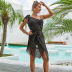 tassel lace-up slanted shoulder see-through chiffon beach cover-up dress NSBJL126413