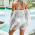 vestido de playa de gasa de color sólido suelto con manga de hoja de loto y cuello halter NSBJL126415