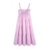 vestido de popelina de color liso sin espalda con costuras en capas y tirantes NSAM126422