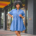 Washed Splicing Blue Loose Stand Collar Denim Shirt dress NSARY126426