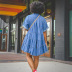Washed Splicing Blue Loose Stand Collar Denim Shirt dress NSARY126426