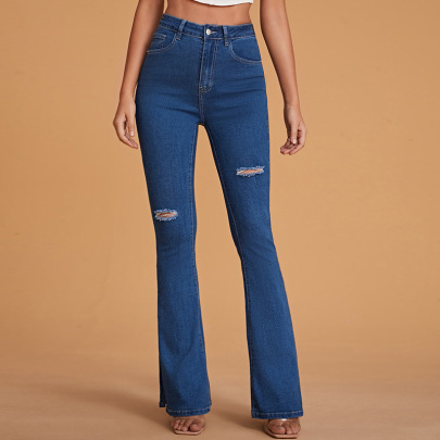 Washed High Waist Ripped Straight Jeans NSARY126428