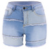shorts de mezclilla de pernera ancha y cintura alta con lavado color block claro NSARY126436