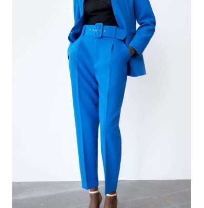 High Waist Straight Solid Color Trousers With Belt NSAM126252