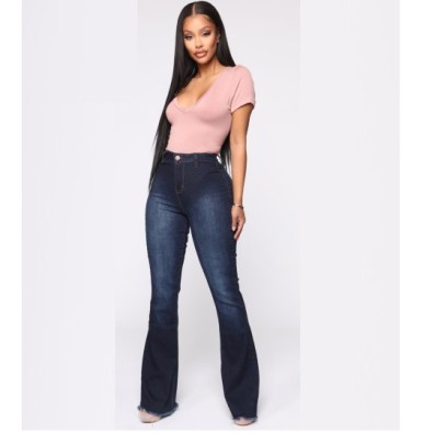 High Waist Slim Fit Solid Color Bootcut Jeans NSARY126431