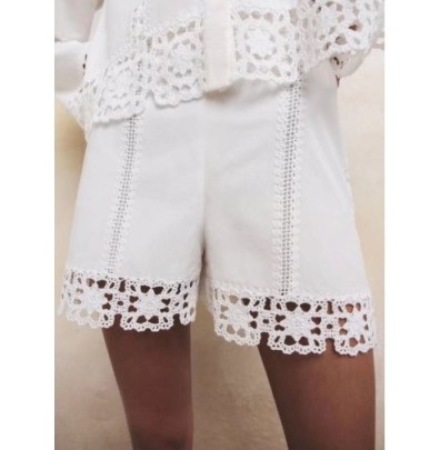 Crochet High Waist Straight Solid Color Shorts NSAM126258