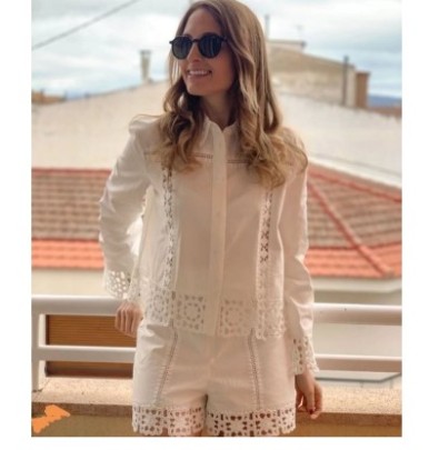Crochet Stitching Long Sleeve Loose Solid Color Shirt NSAM126257