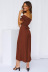 One word collar lace-up Short sleeve wide-leg solid color jumpsuit NSMDF126487