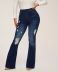 plus size high elastic high waist flared tassel ripped jeans NSGJW126547