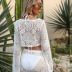 long sleeve round neck high waist solid color Lace Perspective Beach cover-up set NSBJL126559