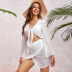 long sleeve low-cut lace-up high waist solid color beach sunscreen set NSBJL126568