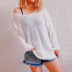 loose V-neck long-sleeved solid color sweater NSSX126583