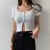 solid color round neck single-breasted short sleeve crop top NSBLS126599