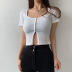 solid color round neck single-breasted short sleeve crop top NSBLS126599