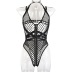 mesh zipper hanging neck sling low-cut backless one-piece underwear NSMXF126605