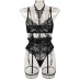 stitching hanging neck sling backless solid color lace underwear three-piece set with foot ring NSMXF126615