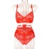 stitching sling high waist solid color see-through lace underwear three-piece set NSMXF126616
