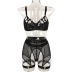hollow sling high waist solid color mesh underwear set with Neck ring NSMXF126619