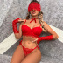 sling high waist stitching solid color lace underwear set with sleeve covers neck ring Eye mask NSMXF126624