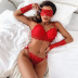 sling high waist stitching solid color lace underwear set with sleeve covers neck ring Eye mask NSMXF126624