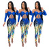 print wrap chest tight long sleeve hollow lace-up jumpsuit NSFH126660