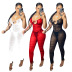 sling backless low-cut lace-up tight solid color see-through jumpsuit NSFH126663