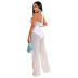 hanging neck backless lace-up wide-leg solid color see-through vest and pant set NSFH126666