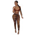 low-cut lace-up solid color vest and high waist tight print Mesh Pants Set NSFH126668