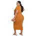 plus size short sleeve low-cut lace-up high waist slim solid color top and skirt set NSFH126676
