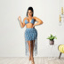 hand-woven rope hanging neck backless lace-up tassel denim suit NSFH126679