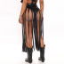 hanging neck wrap chest lace-up high waist fringed solid color vest and skirt suit NSFH126683