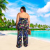 plus size printed one-word collar lace-up wide-leg jumpsuit NSFH126684