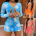 printing long sleeve lace-up high waist slim top and skirt suit NSFH126692