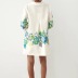 long sleeve loose v neck lapel floral print dress NSLAY126867
