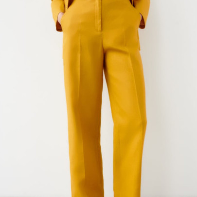 High Waist Straight Slim Solid Color Linen Pants NSLAY126860
