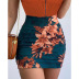 solid color short sleeve full zipper top slim printed sheath skirt two-piece set NSZCQ126710