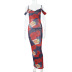 printing V-neck sleeveless high waist suspender long dress NSJYF126745