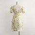 lace-up short-sleeved low-cut short floral dress NSAM126759