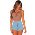 breasted solid color high waist fringe denim shorts NSARY126791