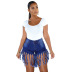 high waist long fringe slim denim shorts NSARY126792