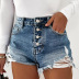 Pantalones cortos de mezclilla con borde sin rematar elásticos de cintura alta con botones lavados NSARY126797