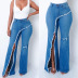 slit frayed high waist holes flared jeans NSARY126802