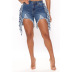 shorts de mezclilla deshilachados elásticos de cintura alta con borlas NSARY126803