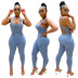 suspender backless tight wrap chest solid color denim jumpsuit NSARY126806