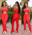 solid color tube top pleated slit bootcut pants set NSOSM126818