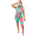 letters printed tie dye short sleeve top Shorts Two-Piece Set (Incl. Mask) NSOSM126836