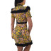 Printed Slim Fit Lace-up fungus edge stitching sheath dress NSOSM126842