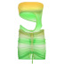 Conjunto de falda y traje de baño de una pieza con cordón hueco irregular en la parte superior del tubo degradado de color en contraste NSKAJ126878